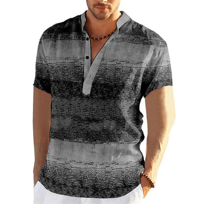 Men's short sleeve V-neck shirt with bold geometric patchwork design for a stylish and unique casual look