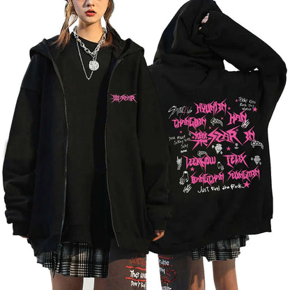 Unisex Streetwear Graphic Hoodie with Bold Arm and Back Designs, Full-Zip Closure, and Oversized Fit for a Trendy Look