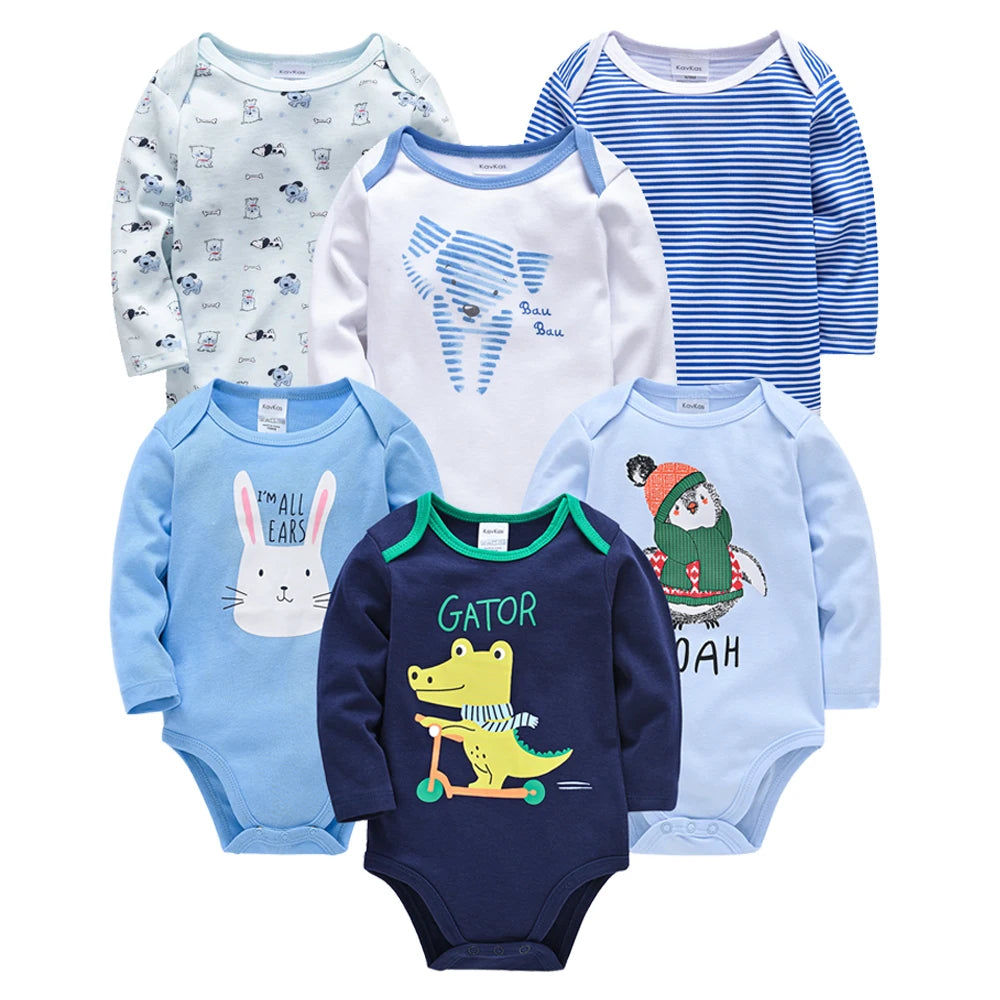 Pack of Long Sleeve Animal and Striped Print Onesies for Baby Boys