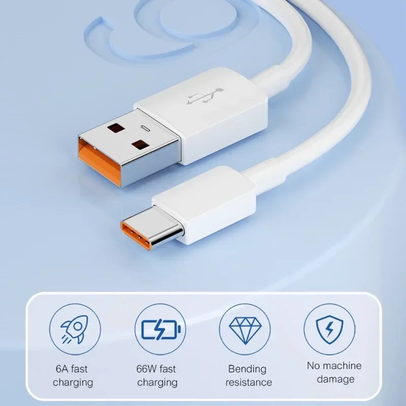 100W USB-C to USB-A Fast Charging Cable with 6A Current and Qualcomm Quick Charge 4.0 Compatibility for High-Speed Data Transfer and Charging