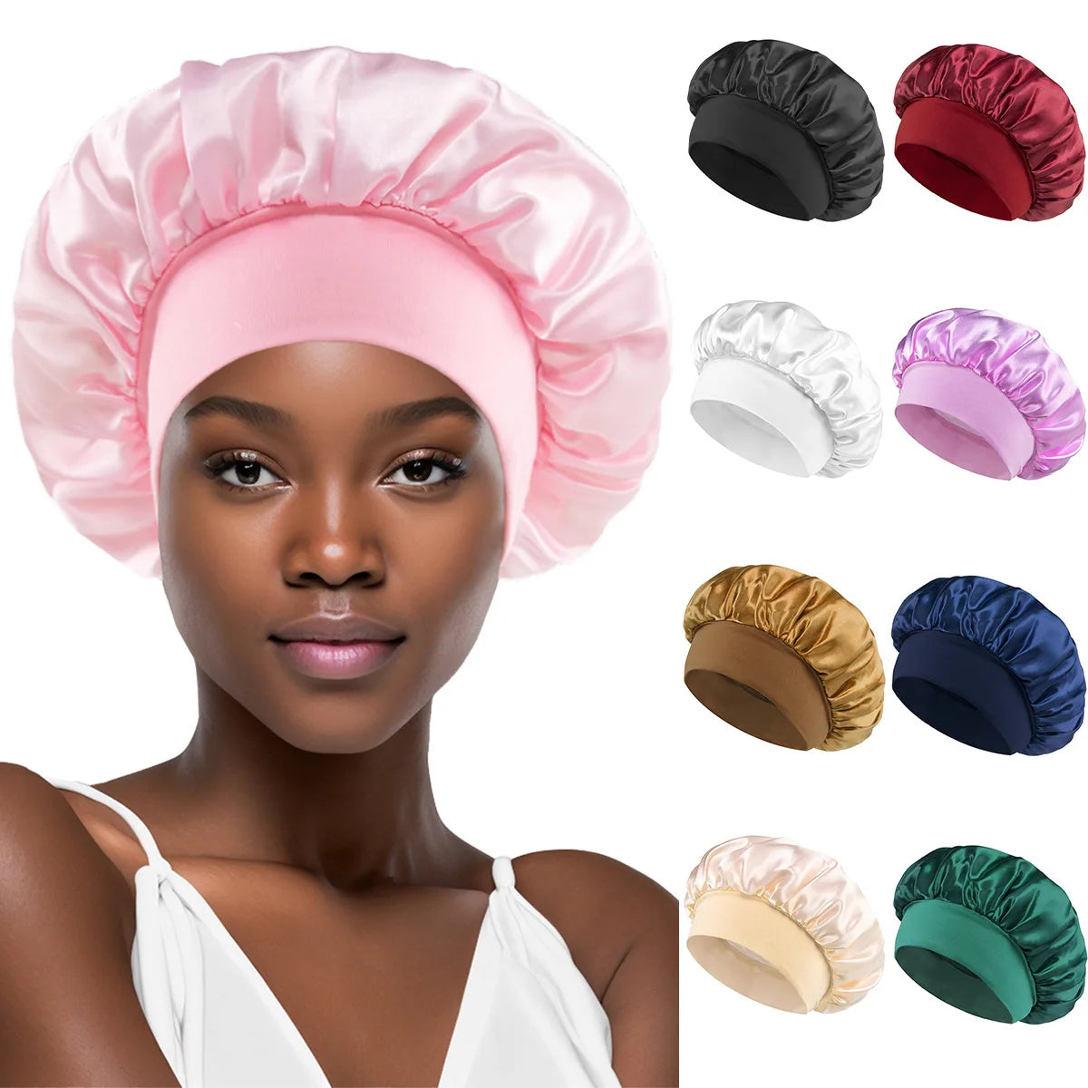 Luxury Satin Bonnet with Wide Elastic Band for Hair Protection and Comfortable Sleep