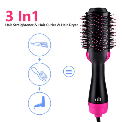 Multi-Functional Hot Air Brush for Volumizing, Straightening, and Curling with Adjustable Heat Settings and Ergonomic Design