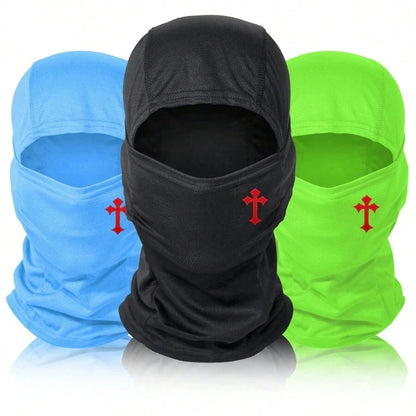 Breathable Full-Face Balaclava with Embroidered Cross Detail for Outdoor Sports and Tactical Use