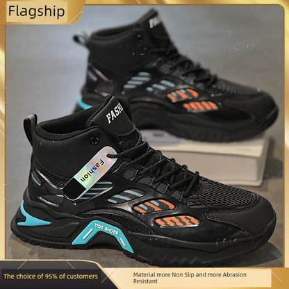 High-Top Athletic Sneakers with Breathable Mesh Upper and Thick Rubber Sole for Enhanced Comfort and Style