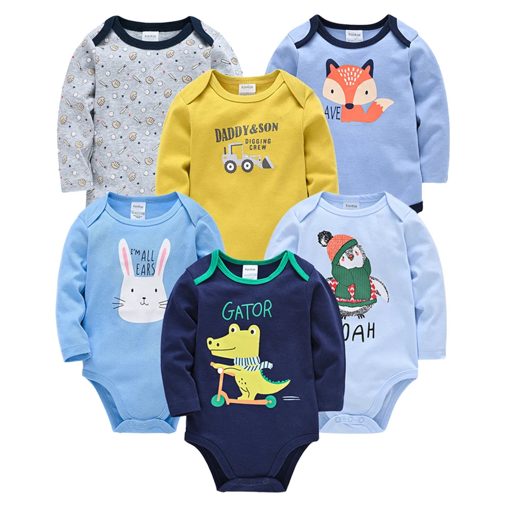 Pack of Long Sleeve Animal and Striped Print Onesies for Baby Boys