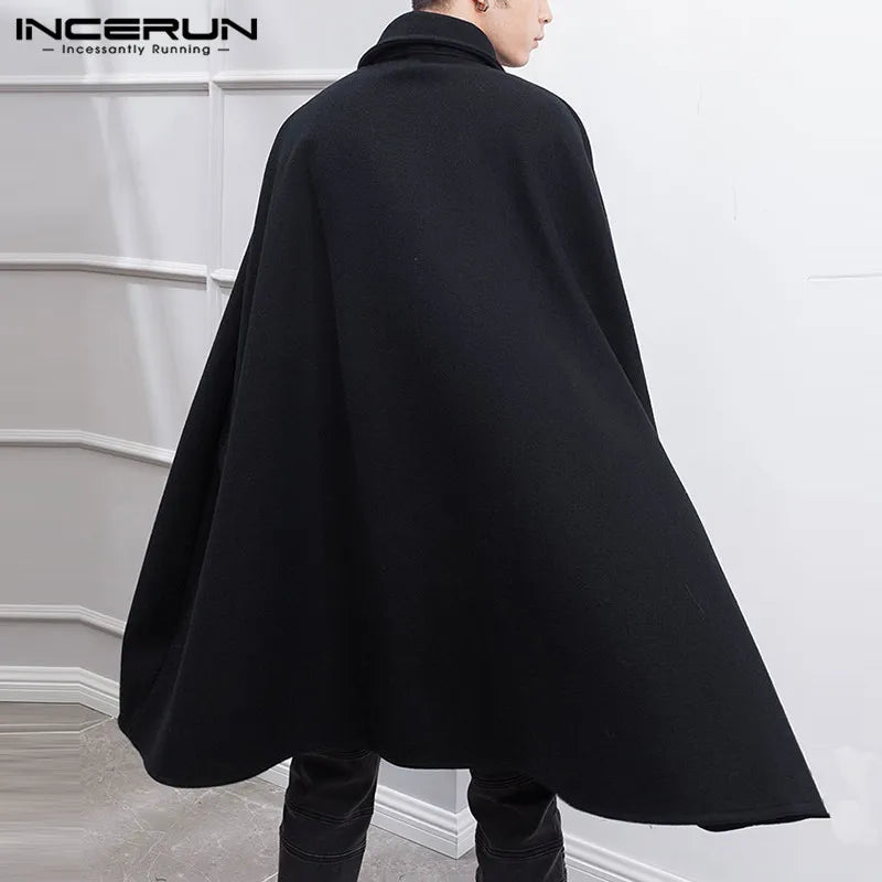 Men's Full-Length Cloak with Turn-Down Collar and Buckle Closure for a Stylish, Gothic-Inspired Look