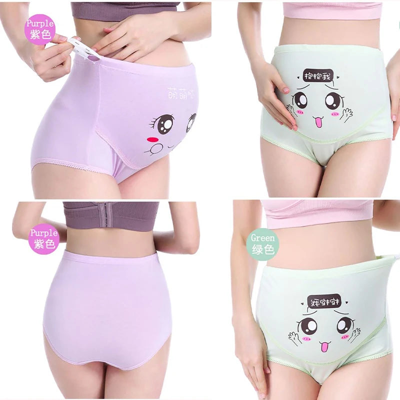 High-Waisted Maternity Underwear with Cute Cartoon Prints and Stretchable Belly Support