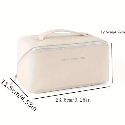 Spacious Travel Cosmetic Bag with Multiple Compartments and Zipper Closure for Organized Makeup and Toiletry Storage