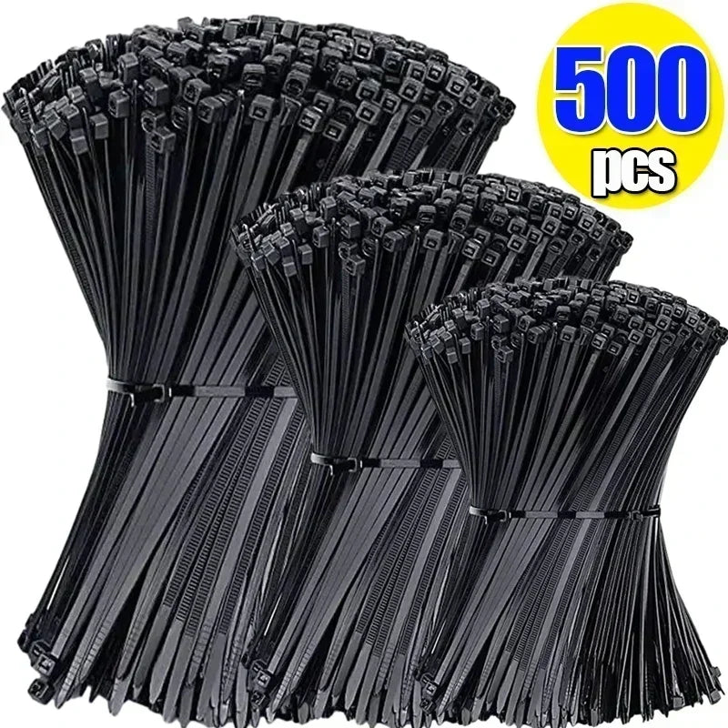 500-Pack Heavy-Duty Nylon Cable Ties in Multiple Sizes for Secure Fastening and Organizing Wires, Cables, and Other Items