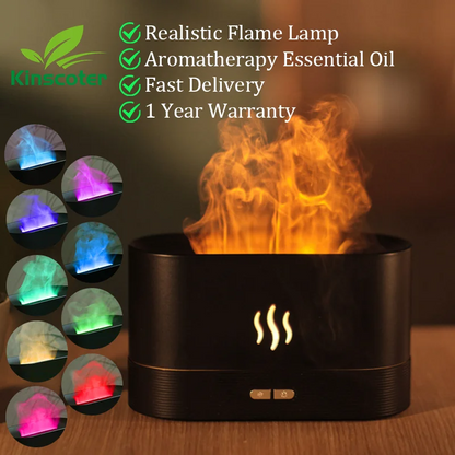 Realistic Flame Aromatherapy Humidifier with Essential Oil Diffuser, Multi-Color LED Lights, Ultrasonic Mist Technology, USB-Powered, 1-Year Warranty, Ideal for Home and Office Relaxation