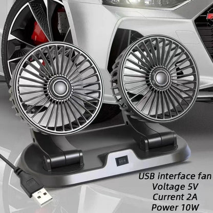 Dual Head USB Car Fan with Adjustable Speed, 360° Rotation, and Low Noise Operation for Efficient Cooling and Air Circulation