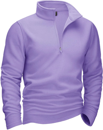 Men's Half-Zip Fleece Pullover with Stand Collar and Long Sleeves