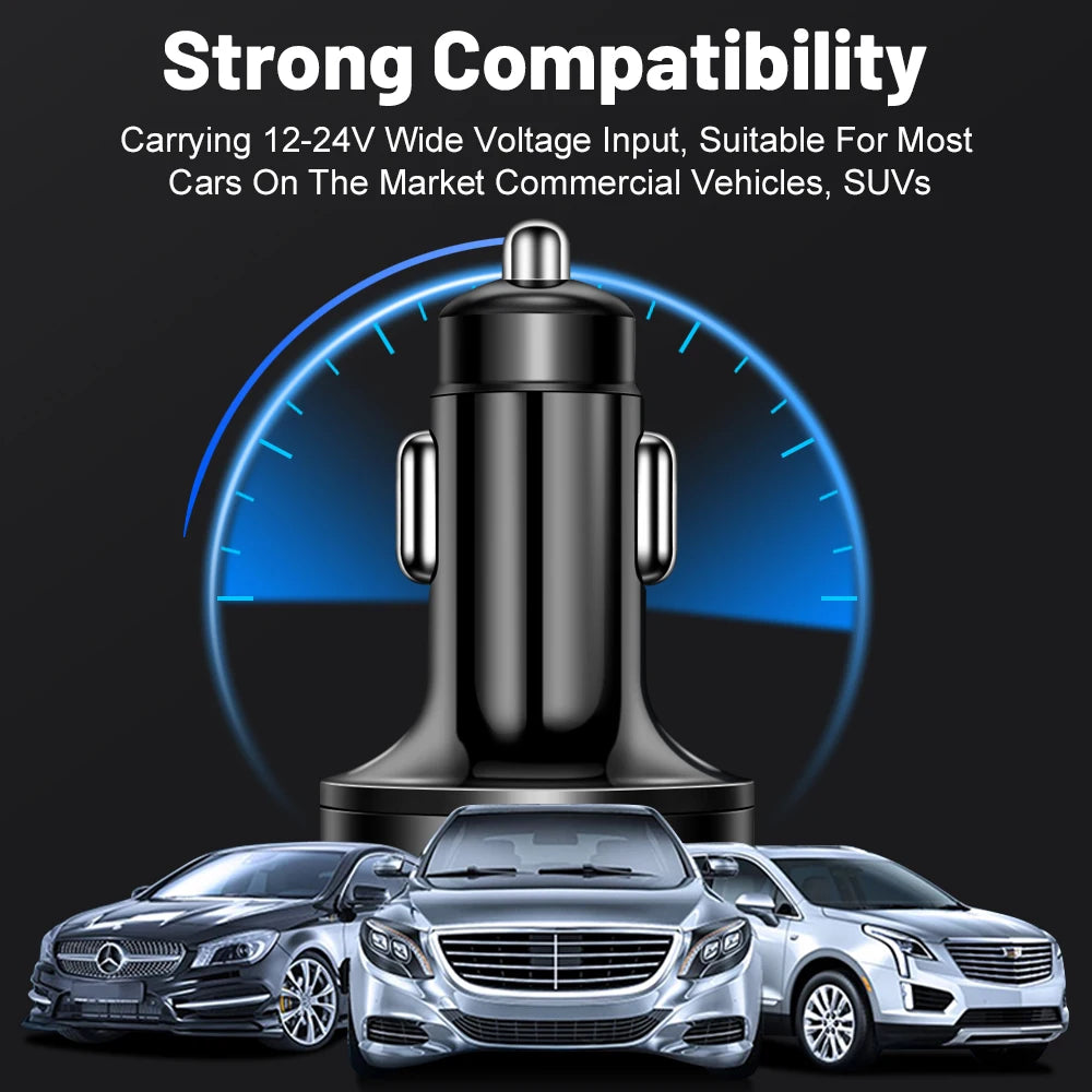 100W Fast Charging Multi-Port Car Charger with Digital Display and Power Delivery Technology for Efficient Device Charging