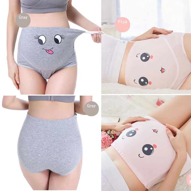 High-Waisted Maternity Underwear with Cute Cartoon Prints and Stretchable Belly Support