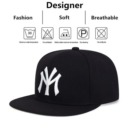 Embroidered Flat Brim Snapback Cap with Bold NY Logo for Trendy Streetwear Style