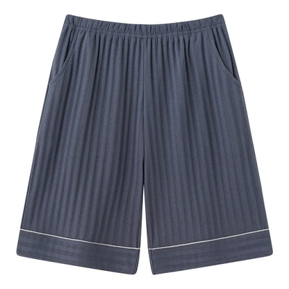 Men's Striped Short and Long Sleeve Pajama Set with Chest Pocket and Contrast Piping for Versatile Sleepwear Options