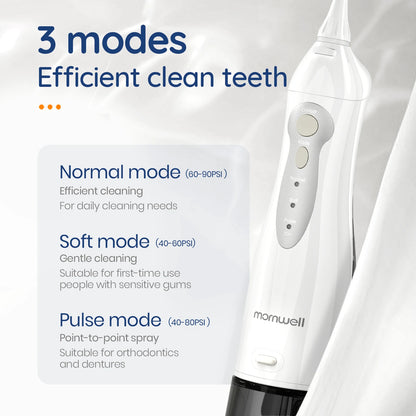 Portable Oral Irrigator by Mornwell with 3 Flow Modes, 300ml Water Tank, and IPX7 Waterproof Rating for Effective Dental Hygiene and Gum Care