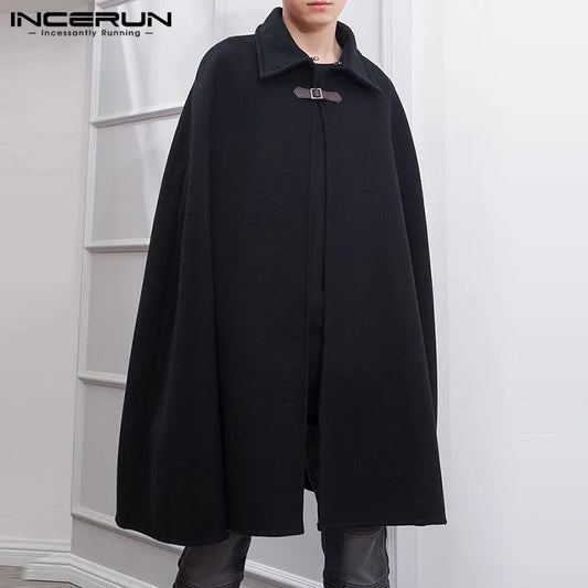 Men's Full-Length Cloak with Turn-Down Collar and Buckle Closure for a Stylish, Gothic-Inspired Look