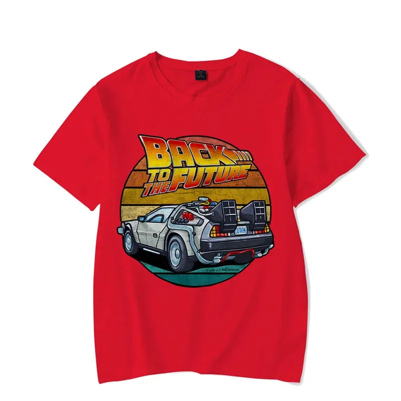 Men's Short Sleeve Retro Graphic T-Shirt Featuring Iconic Car Design and Nostalgic "Back to the Future" Theme