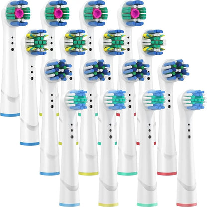 Pack of 16 Replacement Electric Toothbrush Heads with Soft Bristles and Precision Cleaning for Oral Hygiene