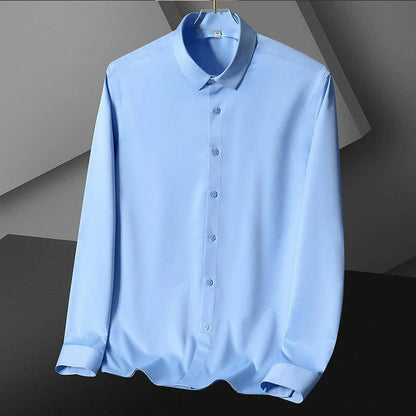 Men's Luxurious Satin Dress Shirt with Long Sleeves and Slim Fit Design for Formal and Casual Wear