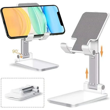 Adjustable Foldable Phone and Tablet Stand with Anti-Slip Base and Height/Angle Adjustment for Hands-Free Viewing and Comfortable Use