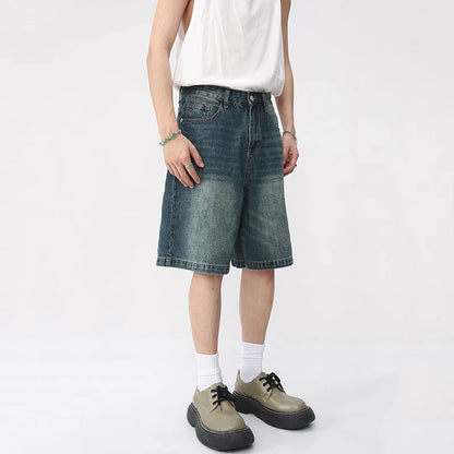 Men's Loose-Fit Denim Shorts with Classic Five-Pocket Design