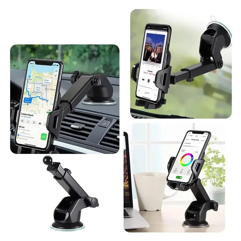 Upgraded Universal Car Phone Mount with Adjustable Arm and Strong Suction Cup for Secure Dashboard or Windshield Installation