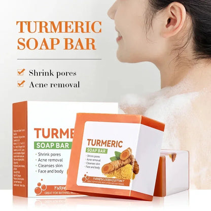 Turmeric Soap Bar for Pore Shrinking, Acne Removal, and Skin Cleansing - Suitable for Face and Body, Enriched with Turmeric Essence Extract