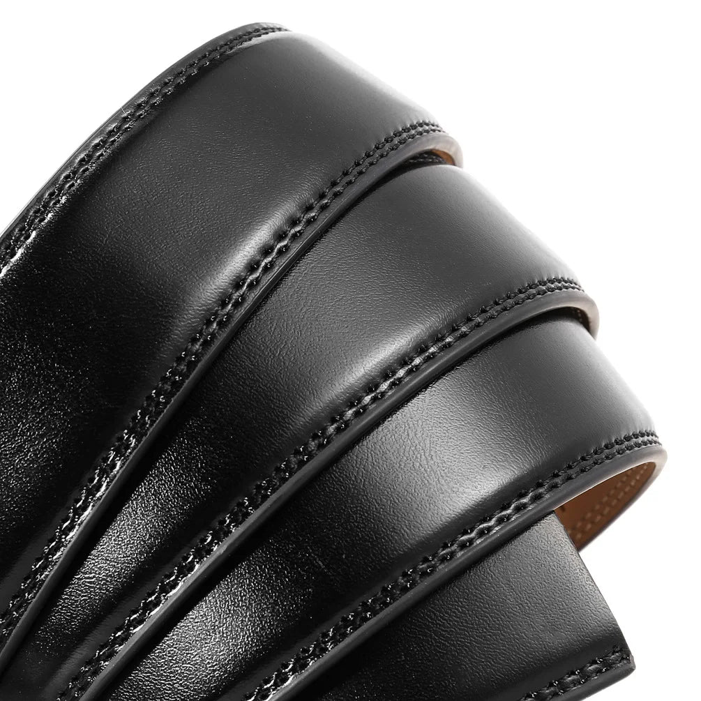 Premium Genuine Leather Dress Belt Straps for Men with Smooth Finish and Stitched Edges, 3.0-3.1 cm Width