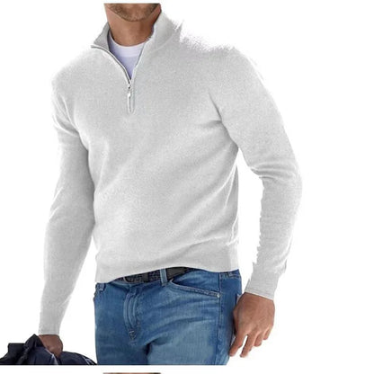 Men's Half-Zip Mock Neck Sweater with Cashmere Blend, Featuring Ribbed Cuffs and Hem for a Comfortable and Stylish Fit, Ideal for Casual and Outdoor Wear