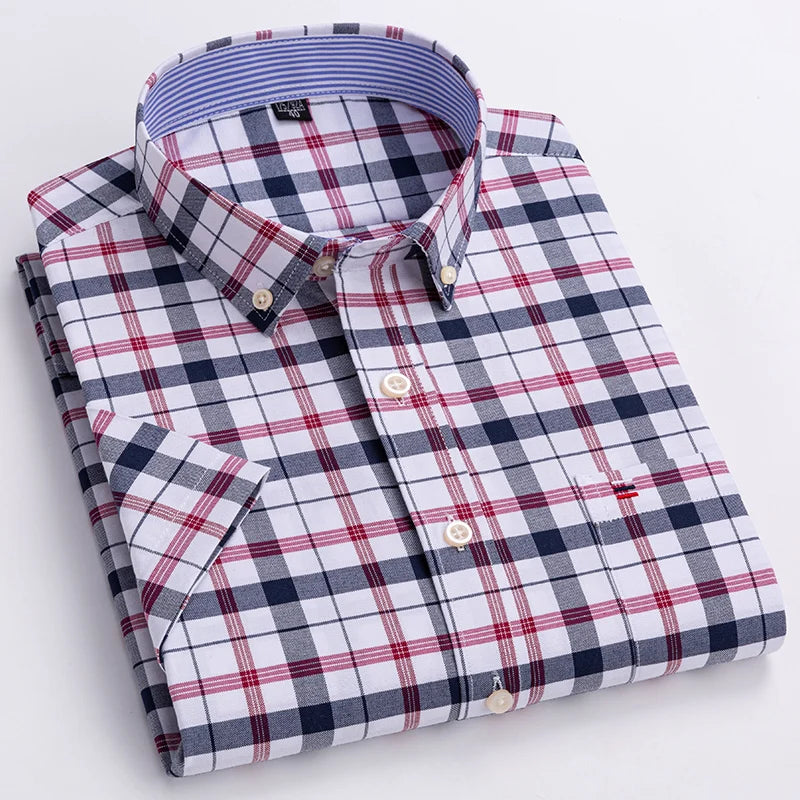 Classic Plaid Button-Down Men's Dress Shirts with Long Sleeves and Tailored Fit