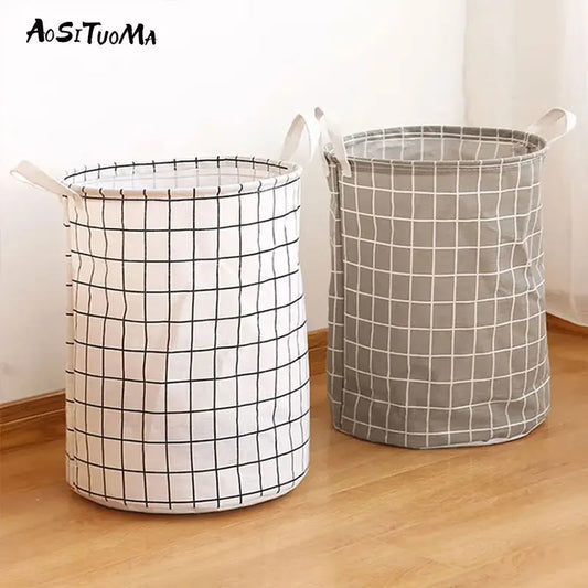 Large Capacity Checkered Laundry Basket with Sturdy Handles for Easy Carry and Modern Home Organization