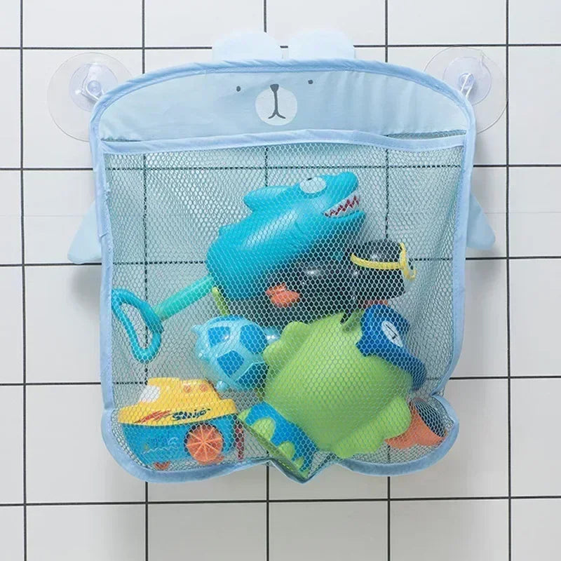 Hanging Baby Bath Toy Organizer with Animal Designs, Mesh Pockets for Quick Drainage, and Strong Suction Cups for Secure Attachment, Ideal for Keeping Bath Time Fun and Tidy