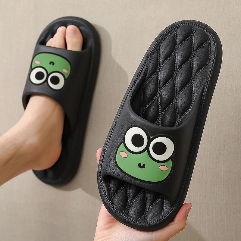 Cartoon Frog-Themed Kids' Slip-On Slippers with Cushioned Soles and Anti-Slip Design, Perfect for Indoor and Outdoor Use.