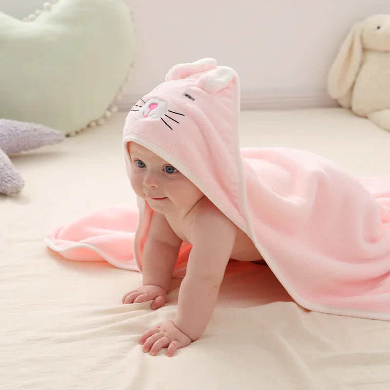 Adorable Baby Hooded Towels with Cute Animal Ears and Embroidered Faces for Comfortable Bath Time Drying