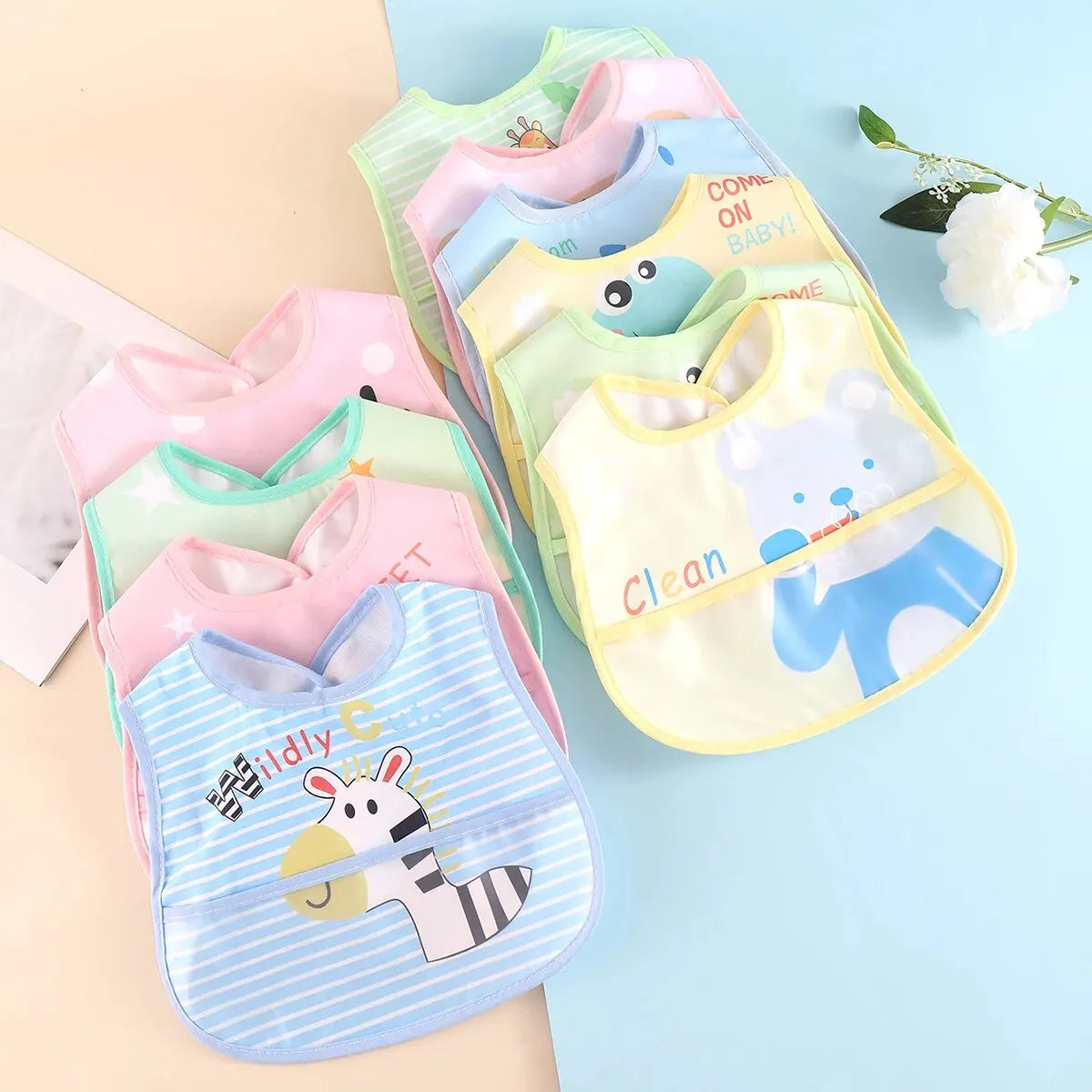 Waterproof Baby Bibs with Adjustable Closure and Playful Animal Designs for Mealtime Protection