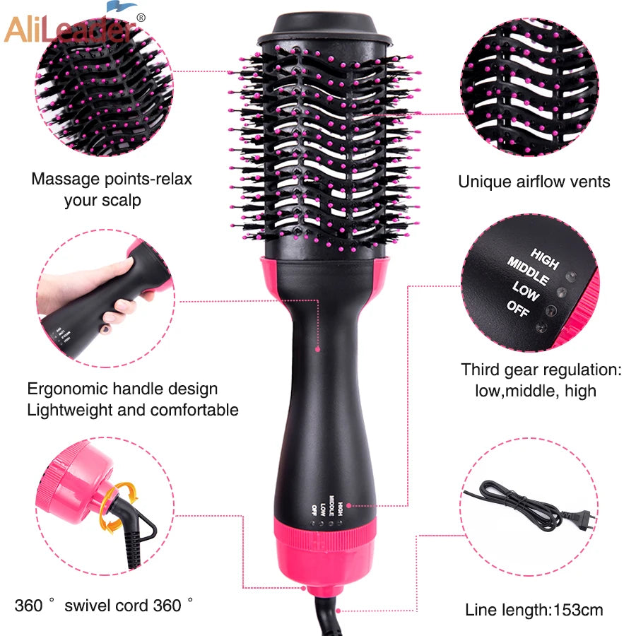 3-in-1 Hair Dryer Brush for Volumizing, Straightening, and Curling with Multi-Level Heat Settings and Ergonomic Handle for Easy Styling