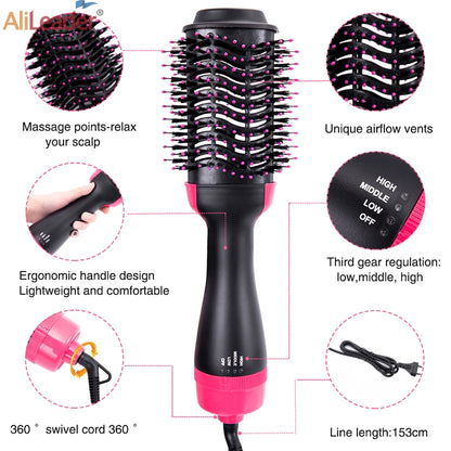 3-in-1 Hair Dryer Brush for Volumizing, Straightening, and Curling with Multi-Level Heat Settings and Ergonomic Handle for Easy Styling