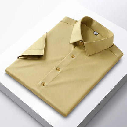 Men's Satin Finish Dress Shirt with Long Sleeves, Slim Fit Design, and Button-Down Front for a Sophisticated and Elegant Look