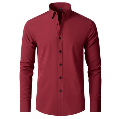 Men's Long Sleeve Stretchable Dress Shirt with Button-Down Front and Slim Fit Design for Formal and Casual Occasions