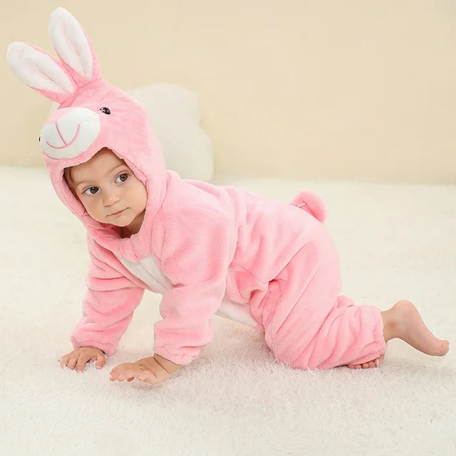 Adorable Animal Themed Fleece Onesies with Hood for Babies and Toddlers