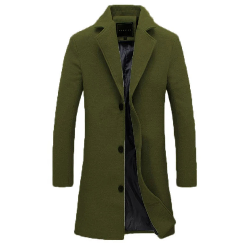 Men's Slim-Fit Overcoat with Notched Lapel and Single-Breasted Closure, Available in Multiple Colors for a Stylish Winter Wardrobe Essential