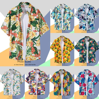 Men's Short-Sleeve Hawaiian Shirt Collection with Vibrant Floral and Tropical Prints, Ideal for Summer Casual Wear