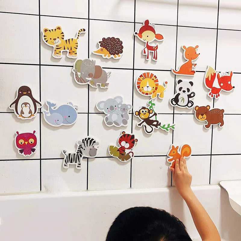 Foam Animal Bath Stickers Set, Fun and Educational Wall Clings for Kids, Interactive and Waterproof Bathtime Learning Toy, Easy to Attach and Remove