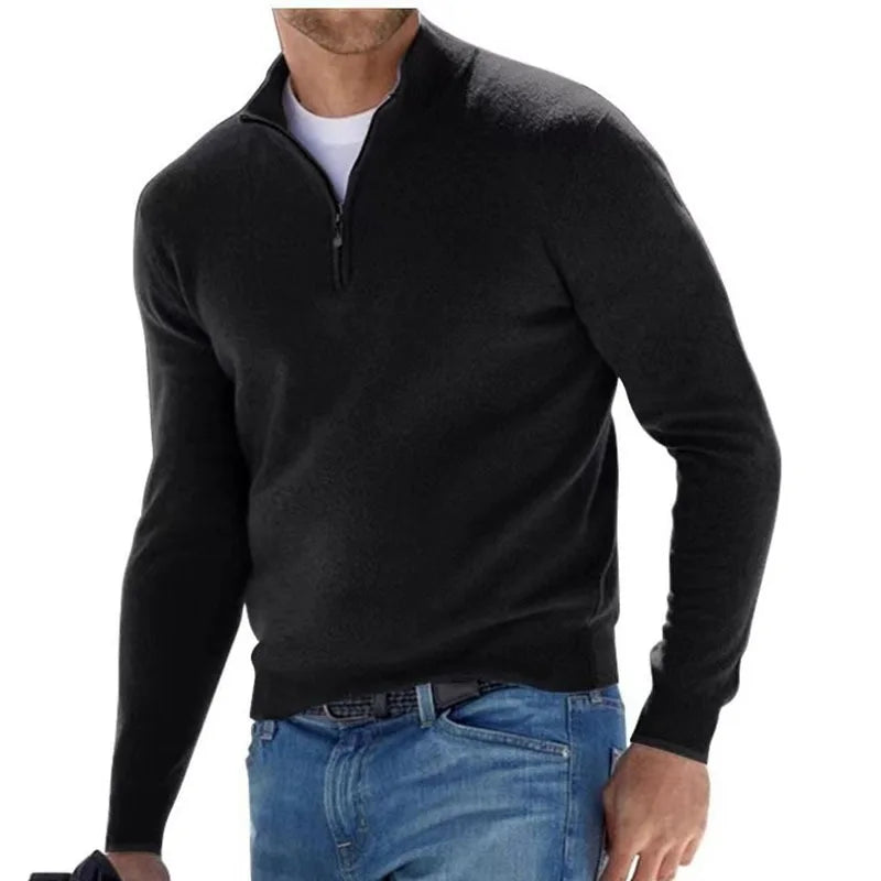 Men's Half-Zip Mock Neck Sweater with Cashmere Blend, Featuring Ribbed Cuffs and Hem for a Comfortable and Stylish Fit, Ideal for Casual and Outdoor Wear