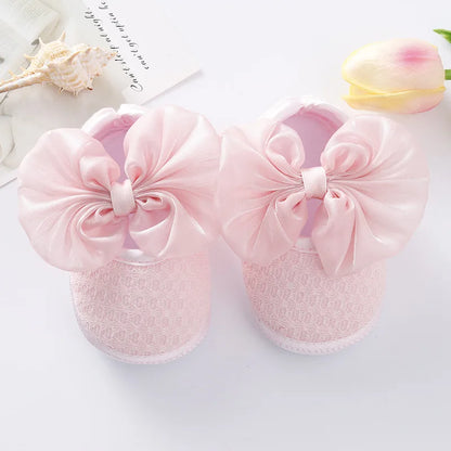 Soft Baby Mary Jane Flats with Large Bow Detail and Elastic Strap for Secure Fit