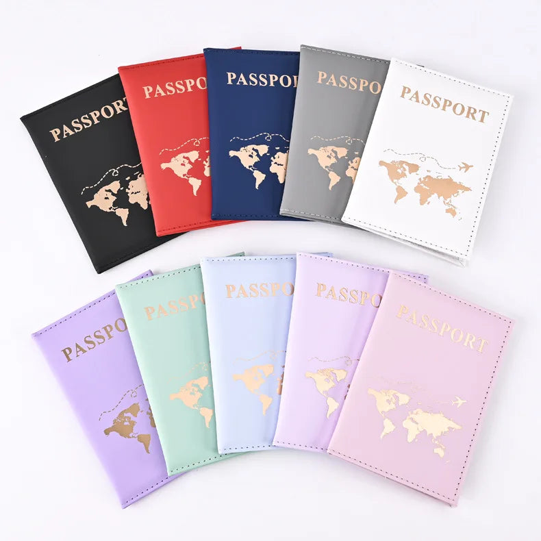 Stylish Passport Holders with World Map Design, Travel Wallets for Secure Document and Card Storage, Available in Multiple Elegant Shades