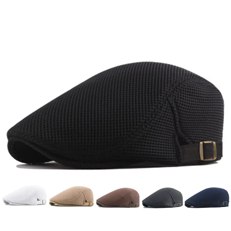 Breathable Mesh Flat Cap with Adjustable Strap for Lightweight and Stylish Outdoor Wear