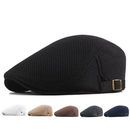 Breathable Mesh Flat Cap with Adjustable Strap for Lightweight and Stylish Outdoor Wear